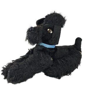 Vintage Steiff Black Snobby Poodle Stuffed Dog Blue Collar Jointed AS IS READ
